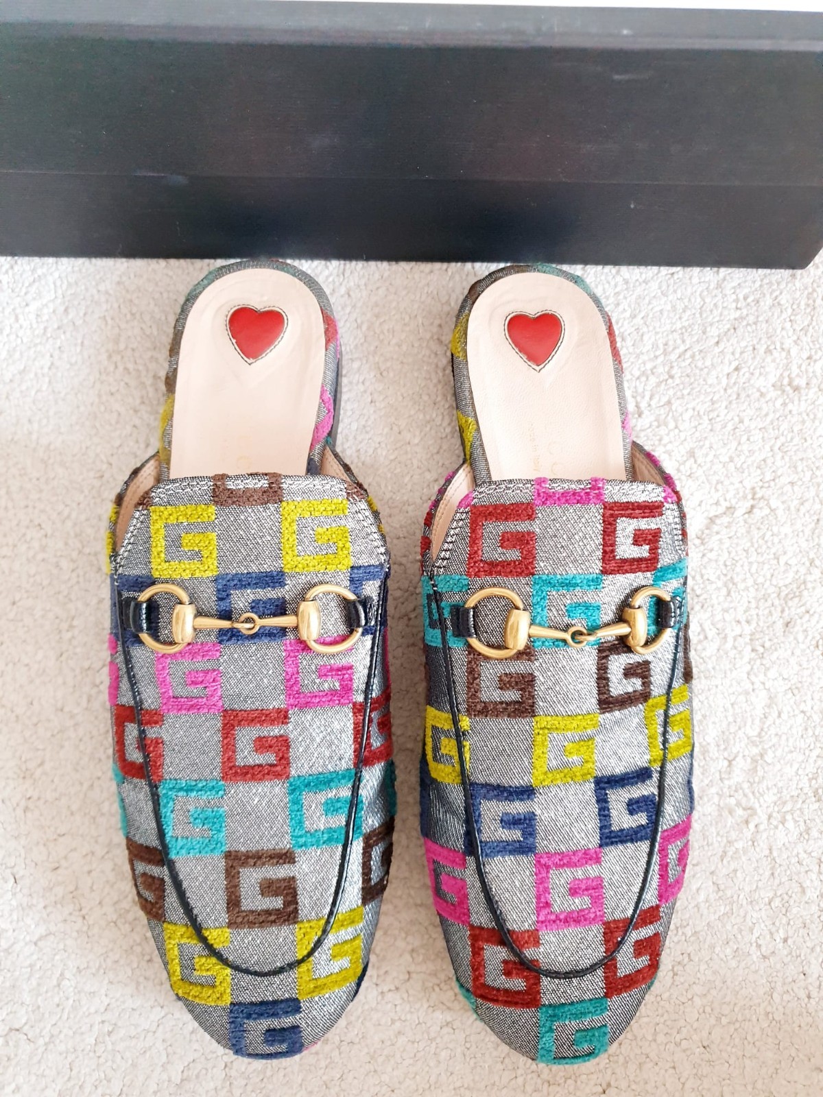 Gucci Princetown Cube Silver GG Monogram Loafers Slippers UK 4 EU 37 US 7