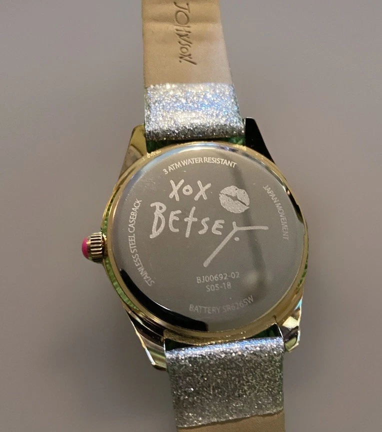 RARE BetseyJohnson Milkshake/Rhinestone Watch w/SilverGlitter Band Needs Battery - Image 3 of 4
