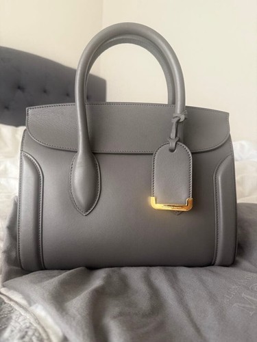 Alexander McQueen Gray Leather Top Handle Bag Crossbody Strap Dust Bag arp