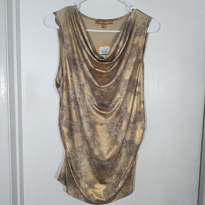 Ellen Tracy Women's L Gold Shimmer Draped Neck Sleeveless Top Stretch Tank NWT
