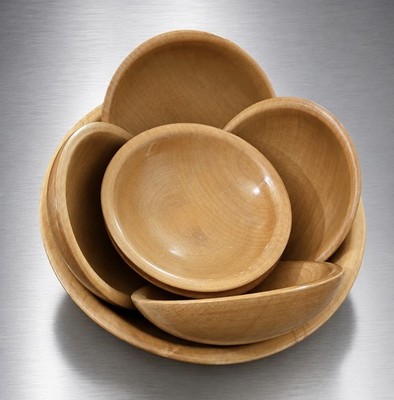 1946 Parrish USA, 7 Pcs Serving Salad Bowls Set - Triangle Logo Birch Wood- MCM