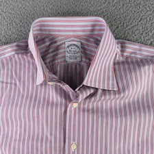 Brooks Brothers Button Down Shirt Mens 16-33 Pink Striped Regular Made In USA