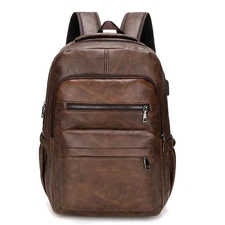 JINGTIANCD Vintage Leather Waterproof Backpack for Men 16" Laptop Bag Casual ...