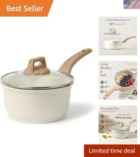 Elegant 2Qt Nonstick Saucepan Set with Lid: PFOA-Free White Granite Finish