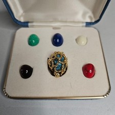 Vtg Jewels Crown Trifari Interchangeable Cabochon Ring Gold Tone Brutalist 5 6