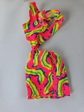 Vintage 1990 Barbie Hawaiian Fun Fashions Dress 7300 Neon Cut Out Mini Pink