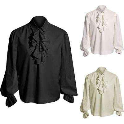 Herren Mittelalter Renaissance Steampunk Rüschen Kragen Bluse Pirat Vampir Hemd