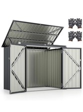 6 x 3 FT Outdoor Trash Can Storage Shed w/ 2 Doors Dark Grey Galvanized Metal