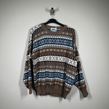 Men s Y2K Grandad Knit Patterned Jumper Size L