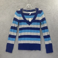 NWT Aeropostale Striped V Neck Knit Sweater Angora Rabbit Retro Y2K Women Small