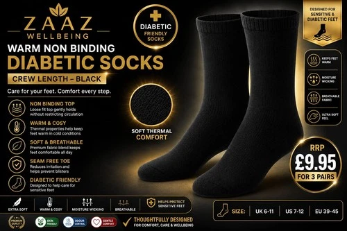 6-12 Pairs Men’s Extra Wide Diabetic Socks Loose Non‑Binding Top  | Thermal