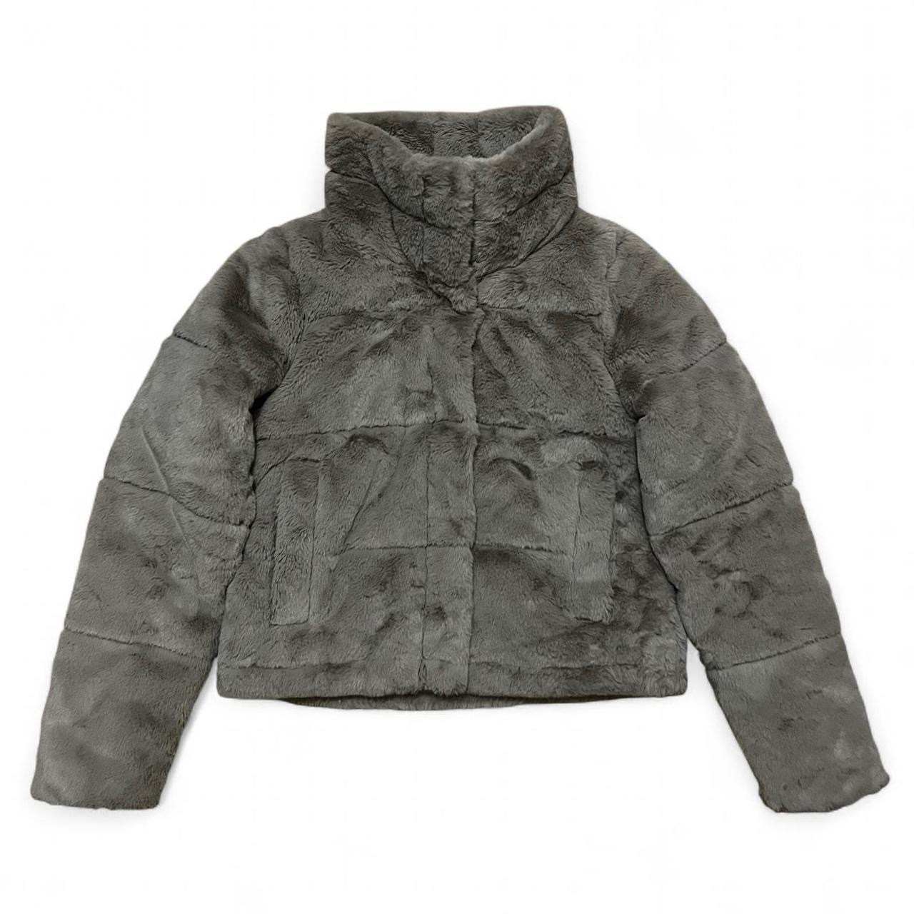 Abercrombie & Fitch Mini Puffer Faux Fur Jacket Size Small Taupe Beige Cute