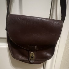 Vintage Fossil Brown Leather Saddle Crossbody Bag Brass Turn Lock Adj Strap