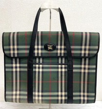 Burberrys Green Plaid Briefcase Mens Business Bag Double Handle Authentic