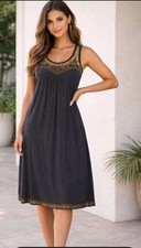 H&M Black Sleeveless Beaded Shift Dress Size Large  Knee Length Vacation Beach