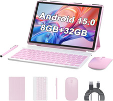 10 Inch Android 15 Tablet with Keyboard Stylus, 8GB RAM 2 in 1 Tableta, Includes