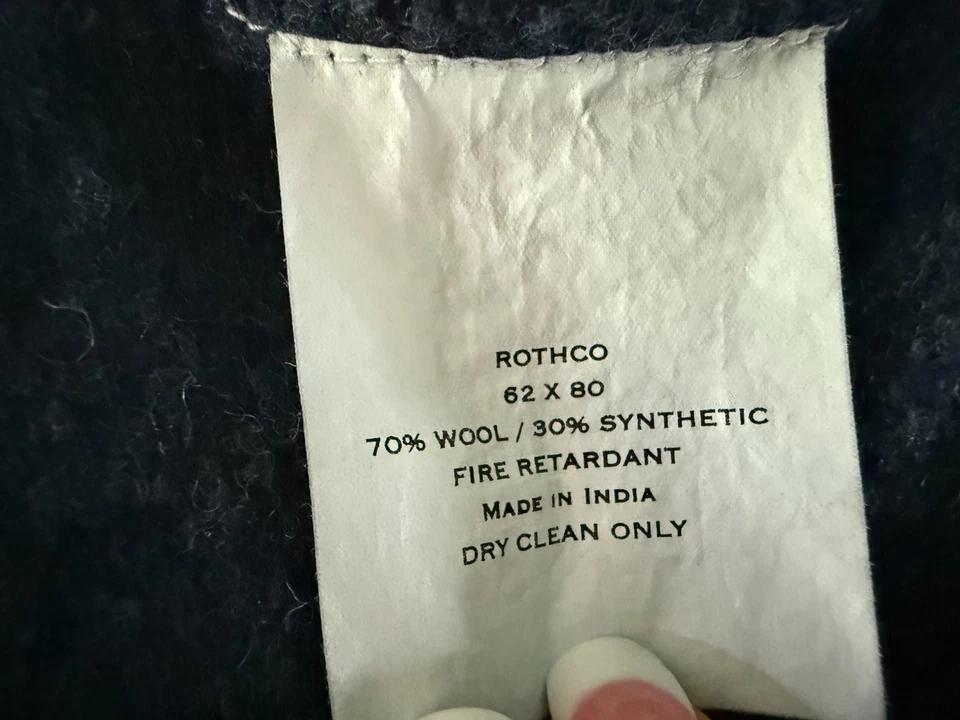 Rothco Blue Thick Wool Blend Camping Blanket 62x80 Made in India - Image 2 of 3