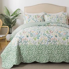 Bedspread Set - California King Quilt, California King-120"x120" Green  White