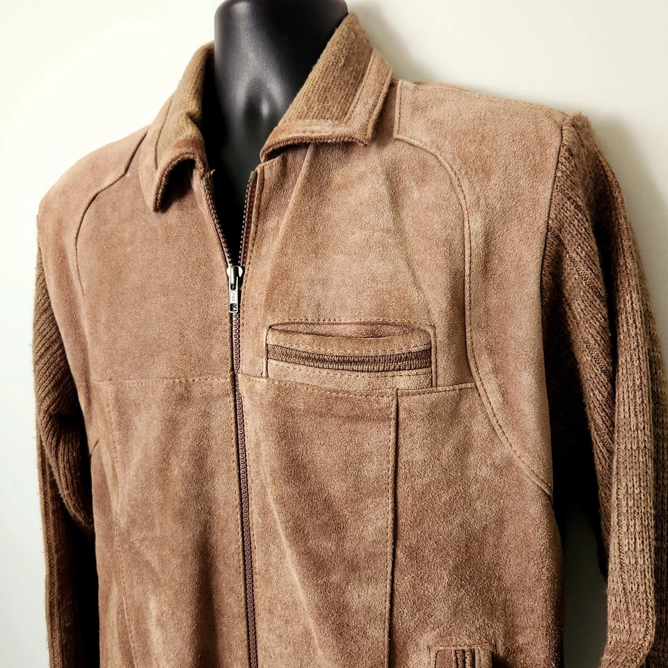 Suéter Chaqueta Marrón Tejido con Cable Cuero Gamuza XL Streetwear Años 70 De Colección Marrón Foto 2 de 4