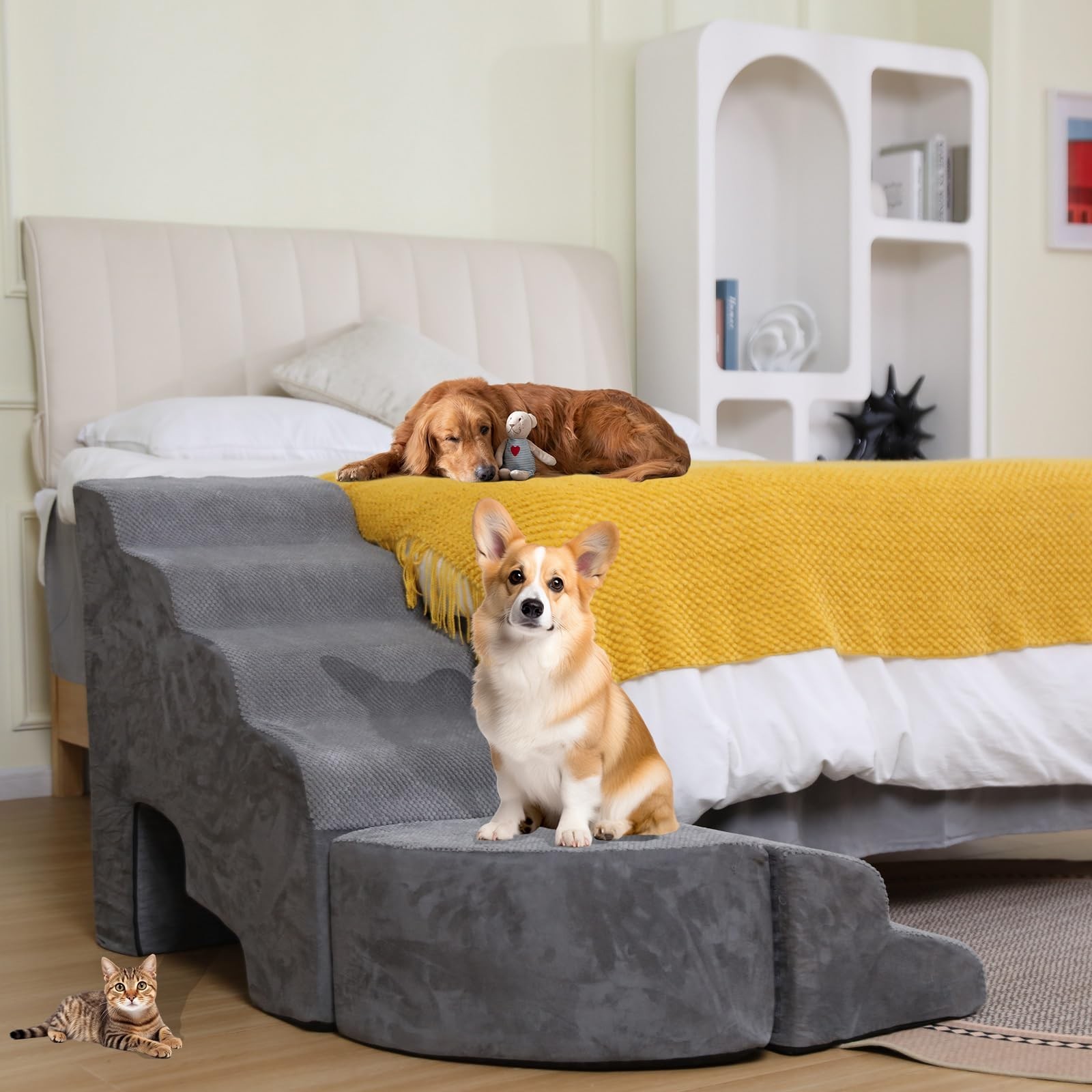 Dog Stairs for High Bed - LitaiL Steps for Dogs to Get on Bed, Pet Stairs wit...