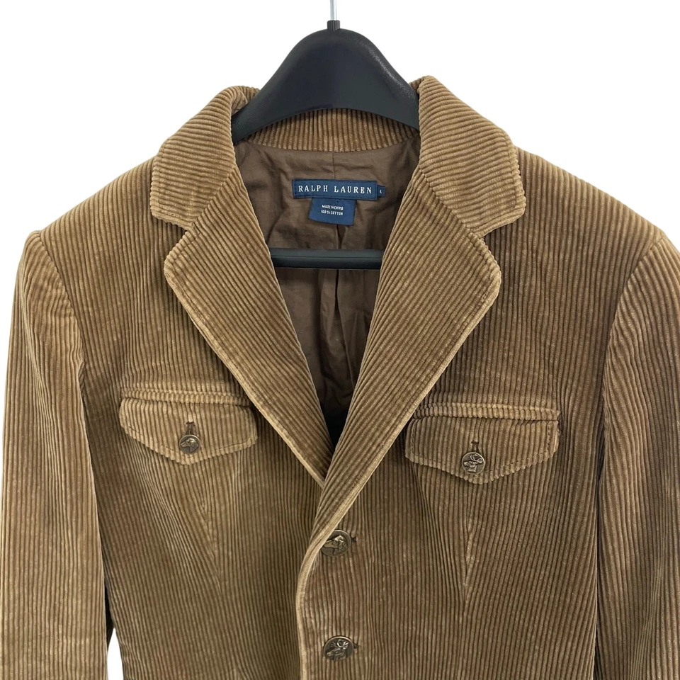 Vintage Ralph Lauren Blue Label Corduroy Button Up Blazer Jacket Brown Womens 4 - Image 2 of 4