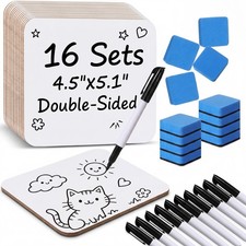 DoubleSided Mini Dry Erase Lapboards 5x4.5" with Markers  Erasers 16 Sets