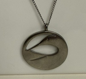Vintage Pewter Kenneth Kantro Preening Loon Pendant Sterling Chain Necklace