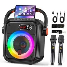Karaoke Machine with 2 Wireless Microphones, Portable Bluetooth 2 Microphones