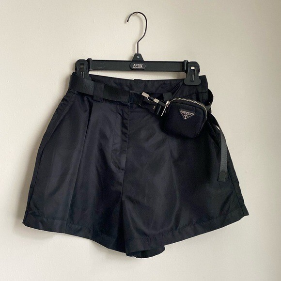 EUC PRADA Detachable-Belt High-Rise Re-Nylon Shorts $2,095