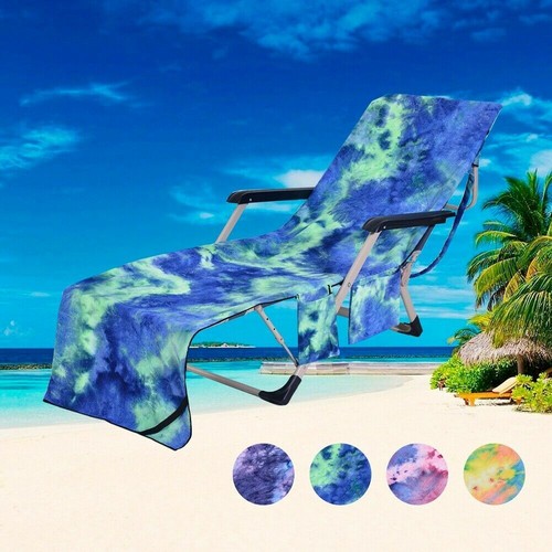 Beach Chair Towel Cover Sunbath Lounger Bed Holiday Pool  Blanket with Pockets - Afbeelding 1 van 18