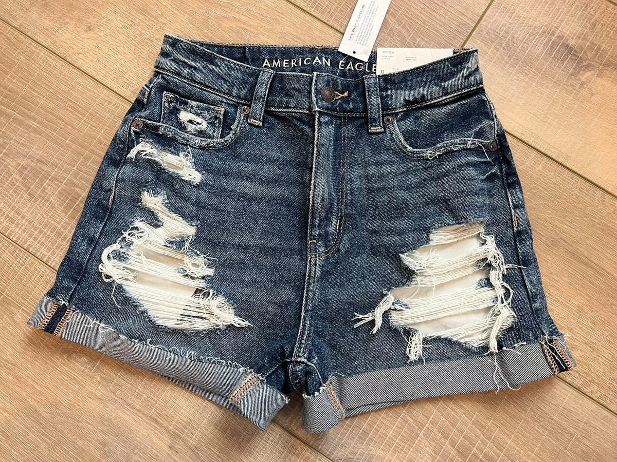 Short décontracté déchiré à taille très haute en denim extensible et