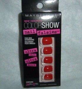 MAYBELLINE**ColorShow**24 NAIL FALSIES Flex~Nail Extensions #80 KEEP IT RED~NEW 