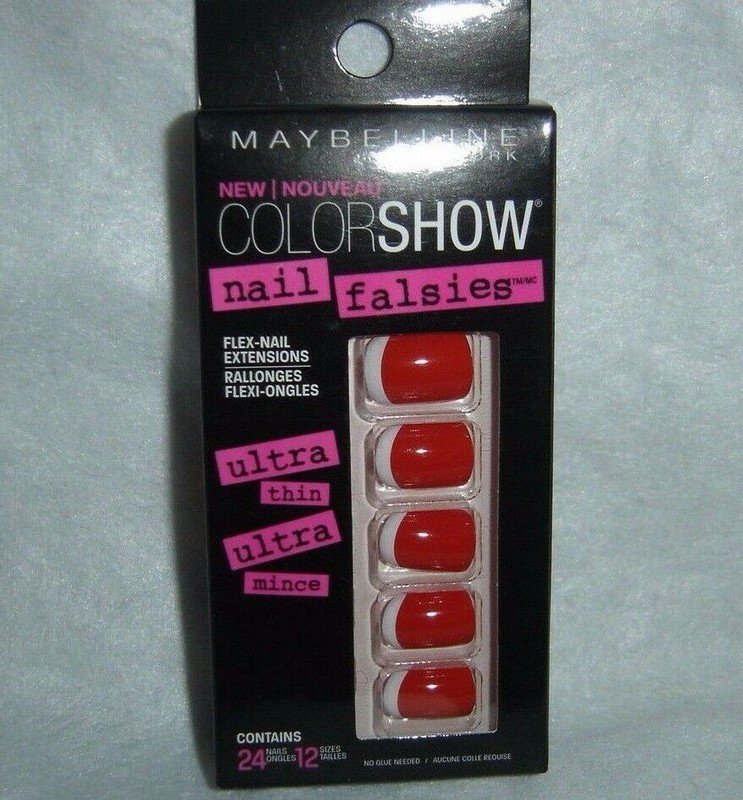 MAYBELLINE**ColorShow**24 NAIL FALSIES Flex~Nail Extensions #80 KEEP IT RED~NEW 