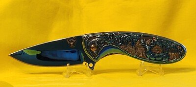 4.5'' BLUE TITANIUM DEER FOLDER KNIFE
