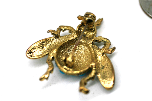 Brooch Pin Figural Bumble Bee crystal enamel Metal Vintage O2 - 第 4/4 張圖片