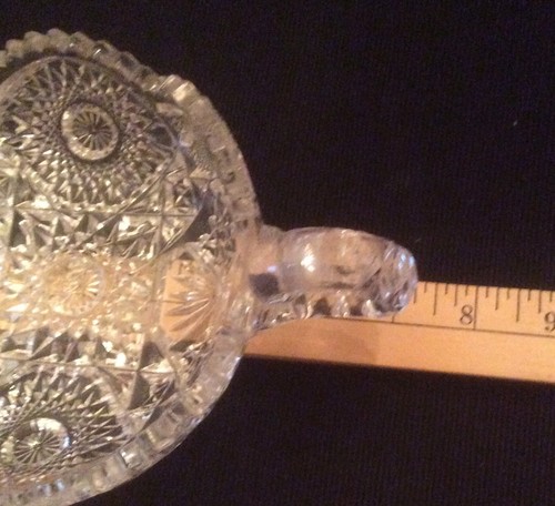 Vintage Large Cut Glass Handled Nappy Dish Kaleidoscopic Imperial Nucut Footed - Picture 6 of 10