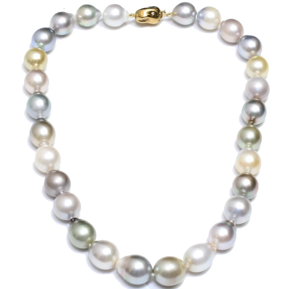 Collar de perlas gotas de diamantes de Tahití de oro de 14k 15 - 12 mm AAA 18"1/2