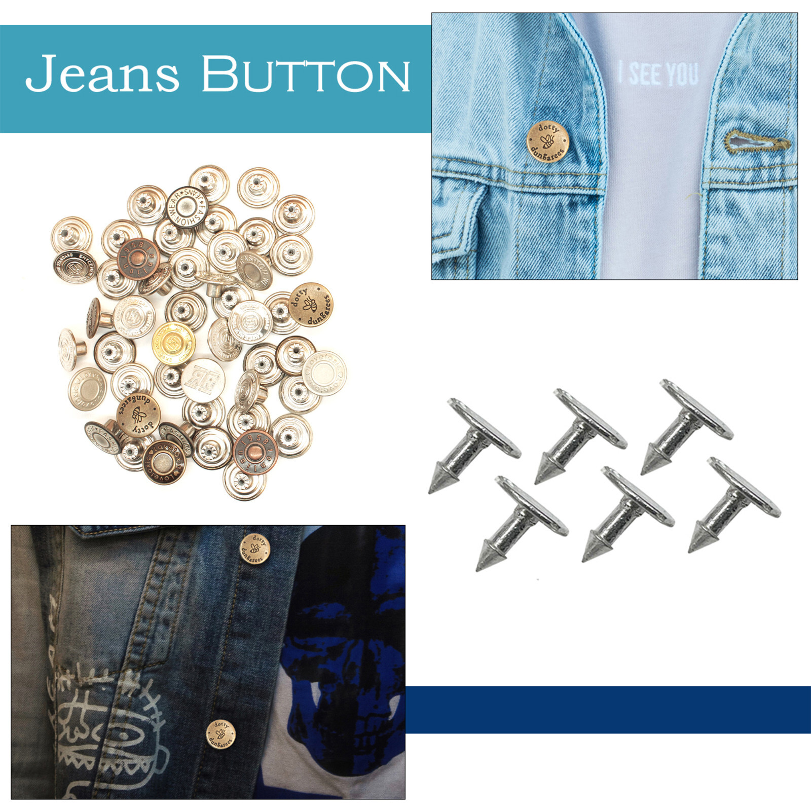 Jeans Buttons Denim Replacement with Pins DIY for Leather Craft Coats Jackets-image