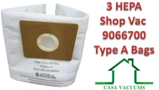 Casa Vacuums 3 Pk Shop Vac 1.5 Gallon HEPA Type A Bags Wet/Dry SV-9066700 90667