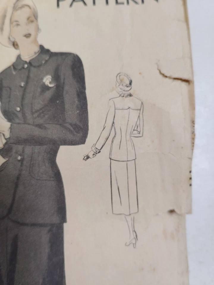 Vogue 6182 Coat Jacket Skirt Suit Sewing Pattern Ladies 12 33" Bust VTG 1940s - Image 4 of 4