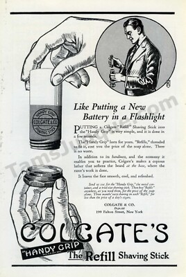 1923 Colgate Refill Shaving Stick Handy Grip PRINT AD Over 100 years old (3280)