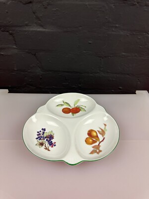 Royal Worcester Evesham Vale 3 Abschnitte Servierschale Nüsse Dips Hors D'oeuvres