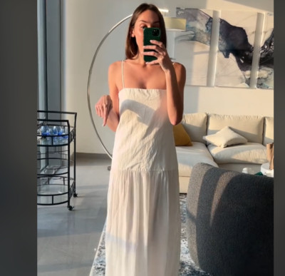 ZARA NEW WOMAN OYSTER-WHITE CONTRAST DRESS ZW COLLECTION SIZE XS Khaite White