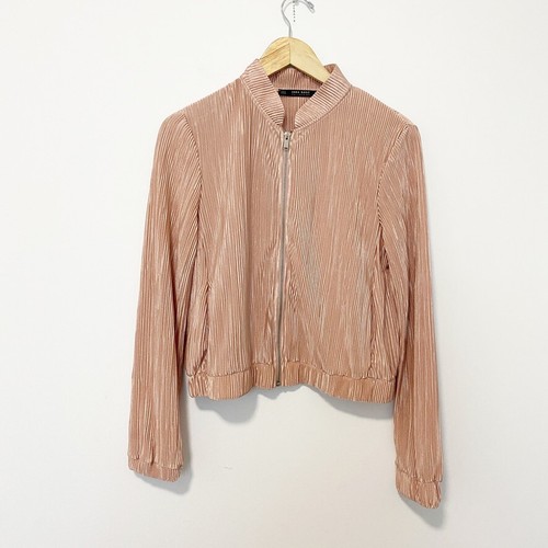 Zara Rose Gold Pink Pleated Bomber Zip 