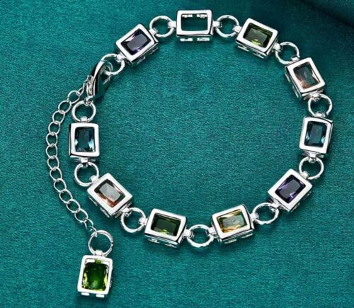 Sterling Silver Braclet With Multicolor Silver Framed Zircon Also Adjustable