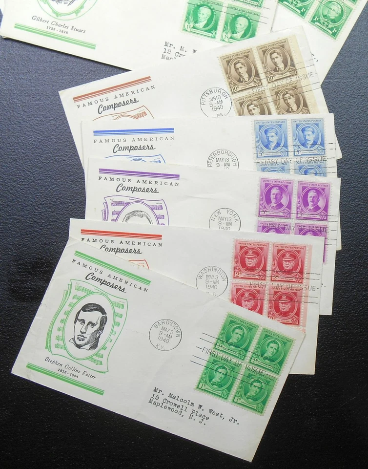 1940 Famous Americans, matched Sc 859-893-7 with Linprint cachets set of 35 FDCs - Image 3 of 4