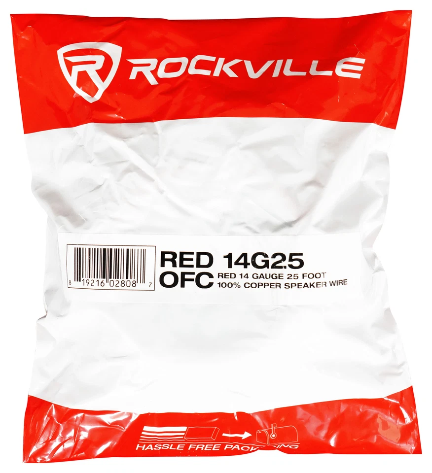 Rockville RED 14G25 OFC 14 Gauge 25 Foot 100% Copper Speaker Wire Car Audio - Image 2 of 2