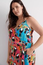 Farm Rio Toucans Wrap Dress Anthropologie Maxi Tropical Birds Blue Size S NEW