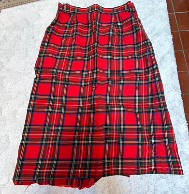 Vintage The Scottish Shop Womens 10 Wool Plaid Straight Pencil Midi Skirt Red