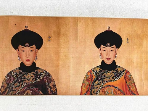 Old Chinese Antique Long painting Scroll Qian Long Emperor Empress portrait乾隆皇室像 - Picture 6 of 9